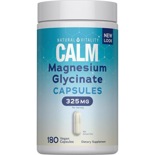 Natural Vitality Calm, Magnesium Glycinate Supports Bone, Muscle, Heart, & Nerve Health, Non-GMO, Vegan, Gluten Free 180ct
