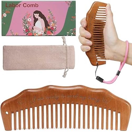 Labor Comb, Peachwood Birthing Comb for Labor Pain with Wrist Strip and Gift Case