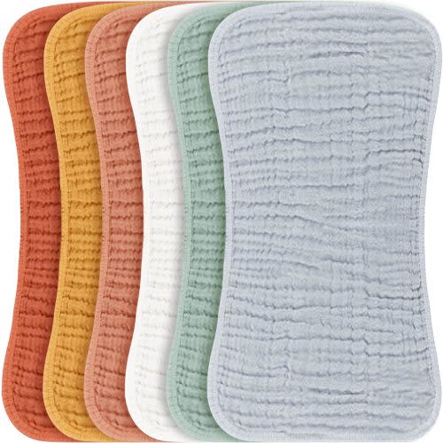 Konssy Muslin Baby Burp Cloths Sets for Unisex- 6 Pack Large 100% Cotton Burping Clothes for Newborn, Baby Girls and Boys
