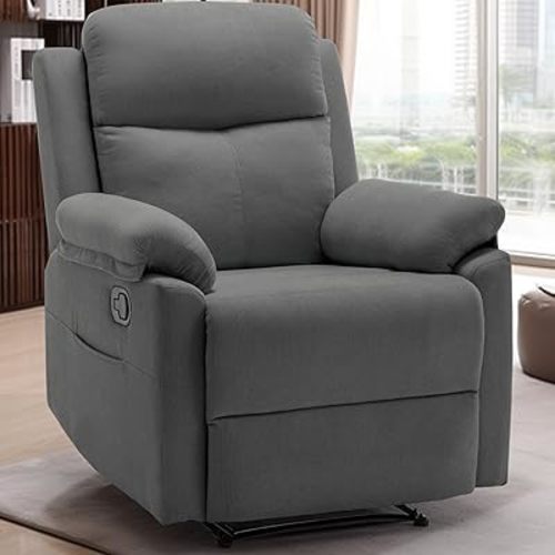 Recliner Chair for Adults, Small Recliner Chair for Small Spaces, Upholstered Manual Recliner with Side Pockets, Corduroy Chair for Living Room or Nursery(Grey)