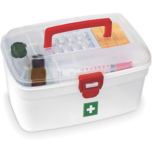 MILTON Medical Box, First Aid Kit Storage, Emergency Supplies Organizer with Handle, Detachable Tray, and Locking Lid, Empty Medicine Box for Home, Travel, Car, and Dorms, 9.3 x 6.5 x 5.7 Inch