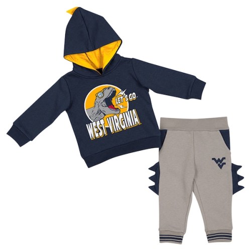 West Virginia Mountaineers Colosseum Infant Dino Pullover Hoodie and Pants Set - Navy/Gray