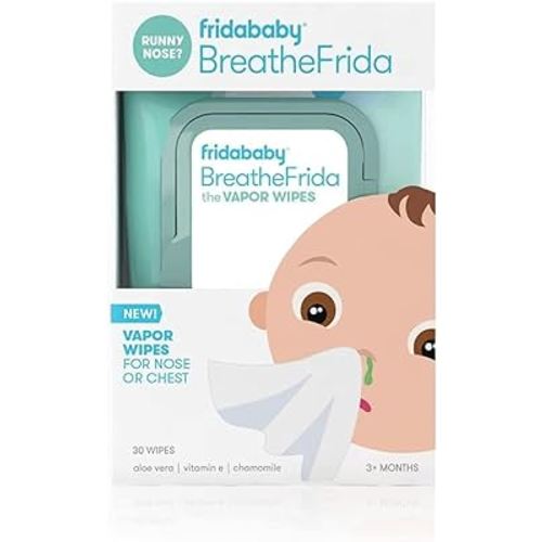 Frida Baby Breathefrida Baby Vapor Wipes for Nose, Chest, Feet: Alcohol Free, Made with Aloe, Vitamin E & Chamomille, 30 Count