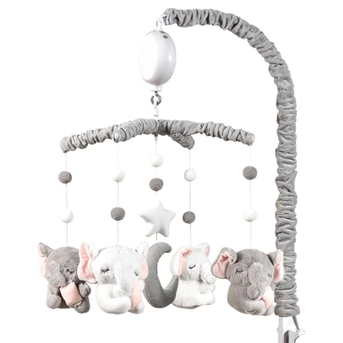 Baby Crib Mobile - Elephant Crib Mobile for Girls with 28 Inches Mobile Arm and 35 Lullabies Musical Box, 3 Modes Digital, Volume Control, Essential Gift for Infant Bedroom Hanging Decor