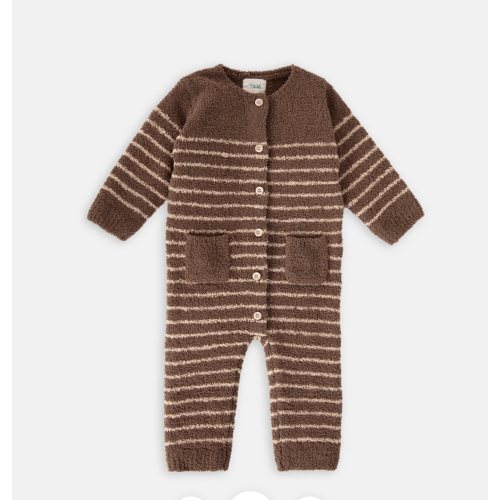 Long Sleeve Striped Romper - Fuzzy