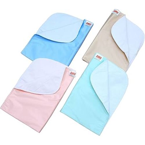 4 Pack 100% Cotton Washable Bed Pads/Reusable Incontinence Underpads 18x24 - Blue, Green, Tan and Pink - Ideal for Children and Adults Incontinence Protection/Cloth Chucks Bed Pads Washable