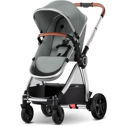 Mompush Ultimate2 Baby Stroller, Premium Convertible Full-Size Stroller for Toddler, Reversible Seat with One Hand Recline Adjustment, Car Seat Adapter Included