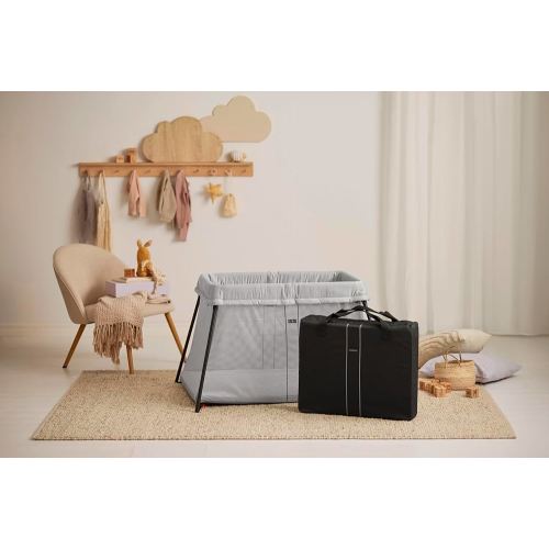 BABYBJORN Travel Crib Light - Silver + Fitted Sheet Bundle Pack ,Silver, One Size