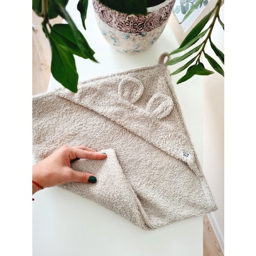 Gentle and delicate baby bath towel, 100% cotton frotte hooded towel with funny teddy ears, handmade wrapping baby towel, gift for your baby