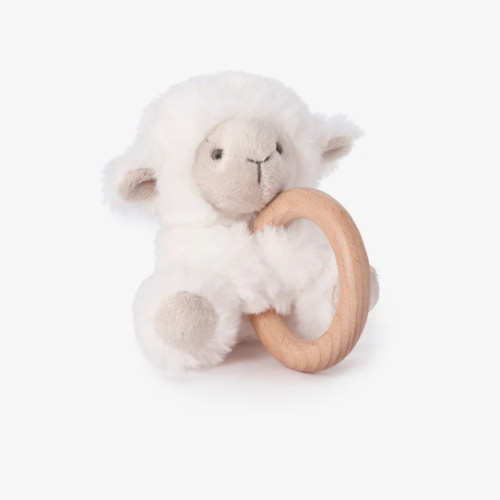 Plush Lamb Wooden Ring Rattle