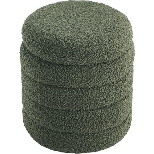 Get Set Style Modern Round Ottoman with Soft Padded Seat, Storage Vanity Stool for Makeup, Upholstered Footrest Stool Ottoman Foot Stool for Living Room, Bedroom