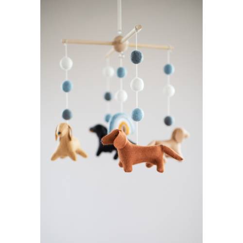 Dachshunds and rainbow baby mobile, nursery decor, dog mobile, pet lover gift, baby shower gift