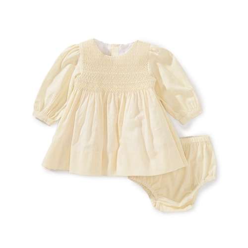 Edgehill Collection x Kristin Ellen Hockman Baby Girls Margaret Long Sleeve Smocked Linen Blend Dress