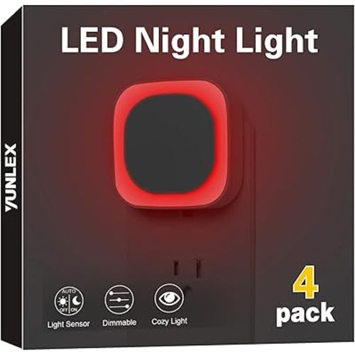 4 Pack Plug in Dimmable Red Night Light, Auto Dusk to Dawn Sensor,Soft Glow, Diffused Light, LED Night Light for Sleep, Kids, Adults, Bathroom, Hallway, Kitchen, Bedroom, as Gifts