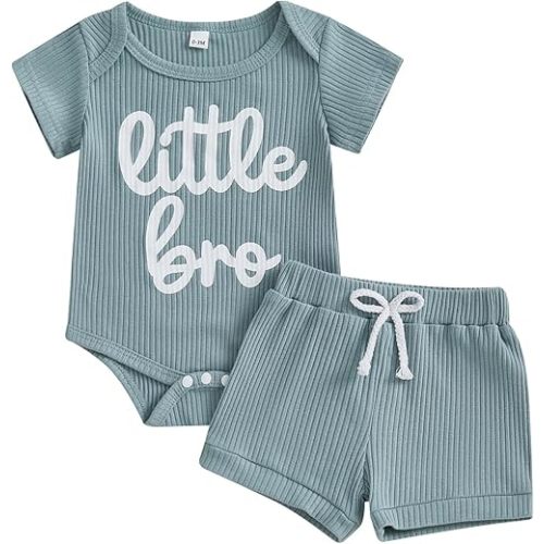 VISGOGO Baby Boy Shorts Set Newborn Infant Summer Outfit Striped Half Button-up Short Sleeve Bodysuit Elastic Waist Shorts
