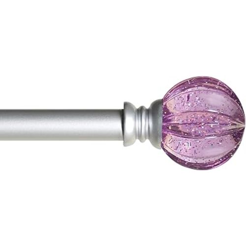 Kenney KN81685 Estrella Purple Sparkle Fluted Acrylic End Standard Decorative Juvy Window Curtain Rod, 28-48" Adjustable Length, Brushed Nickel Finish, 5/8" Diameter Steel Tube