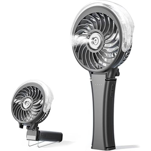HandFan 2025 Upgraded Portable Misting Fan, Two Button Easy Operation, Handheld Rechargeable Mister Fan, Spray Water Mist Fans, Mini Electric Cooling Fans for Travel, Outdoors, Disney(Black)