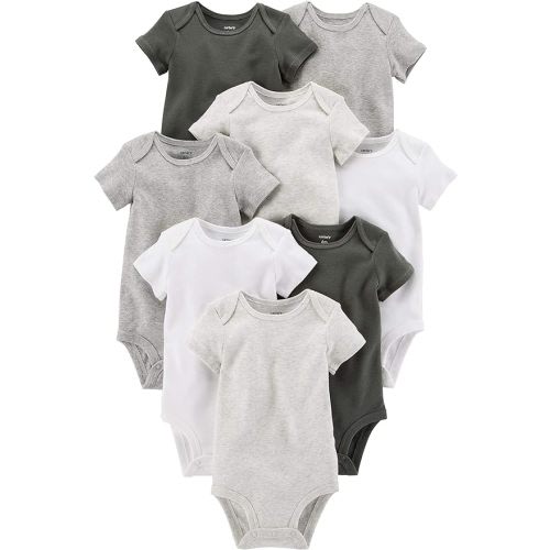 Carter's unisex-baby 8-pack Short Sleeve Bodysuits - 6 Months - White/Grey