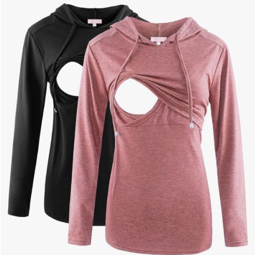 Bhome Nursing Shirt Long Sleeves Hoodie Breastfeeding Top Sweatshirt