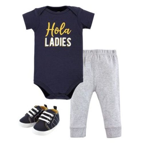Hudson Baby Infant Boy Cotton Bodysuit, Pant and Shoe Set, Hola Ladies Short Sleeve, 0-3 Months