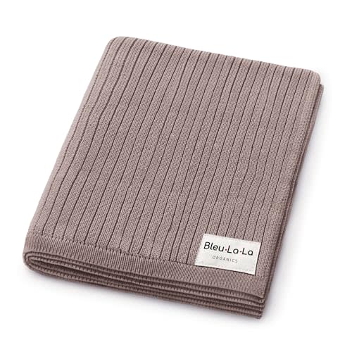 Organic Ribbed Swaddle Blanket for Boys & Girls - 100% Luxury Organic Soft Cotton Knit Warm Cozy Cuddle Stroller Crib Blanket for Newborns, Infants, & Toddlers (Milk Chocolate)