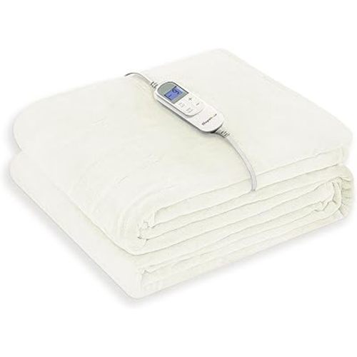 Wapaneus Foot Pocket Heated Blanket Electric Throw with 10 Heating Levels and Auto Shut Off,Flannel Fast-Heating Heated Throw 50" x 60",ETL Listed Machine Washable,Ivory