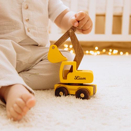 Toy Excavator With Name. Sandbox Toys For Toddlers. 1st Birthday Boy Gift Personalized. Construction Cars. Baptism Boy Gift. Sensory Toys.