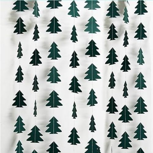 Cheerland Christmas Tree Garland for Woodland Theme Party Decoration Xmas Hanging Streamer Backdrop Tree Garland Decor for Birthday Party Baby Shower Christmas New Year Party Decorations (Dark Green)