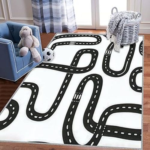 Play Area Rugs Black and White Seamless in Roads from Above 3D Carpet Extra Large Rug ' Bedroom Playroom Nursery Décor Boys Girls, Learning & Playing 5x8 ft, Multi9, 5 feet X 8 feet