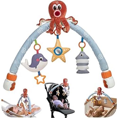 TUMAMA Car Seat Toys, Sea Animal Arch Stroller Toy, Adjustable Removable Rattle Hanging Toy with Clip for Car Seat, Crib, Stroller - Infant Toys for 0 3 6 9 12 months