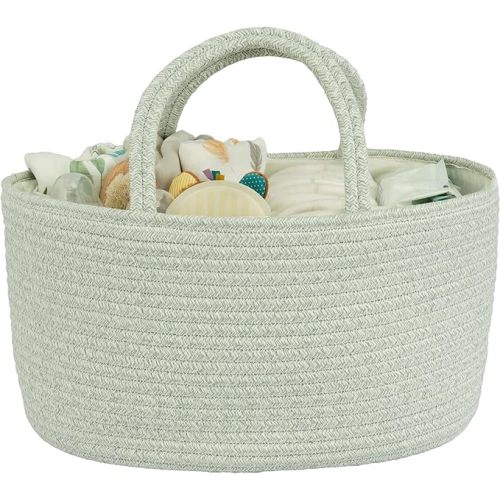 JUNBOLE Diaper Caddy Organizer Cotton Rope Baby Basket Nursery Storage and Portable Tote Bag for Car Ideal Baby Shower Gifts and Registry Must-Have for Newborn Essentials Large light green