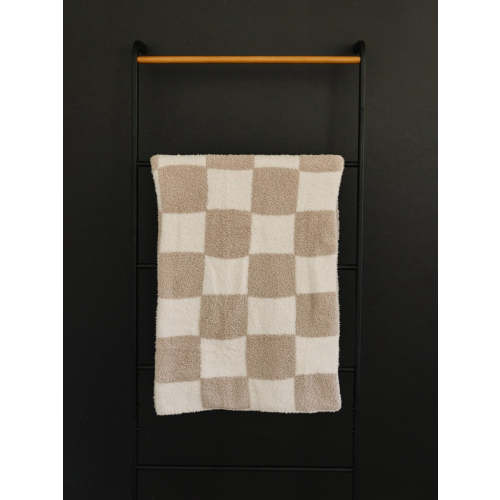 Taupe Checkered Plush Blanket – Mebie Baby