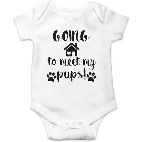 Going To Meet My Pups! Cute Brother Sister Siblings Animal Lover Infant One Piece Baby Romper - White - Newborn
