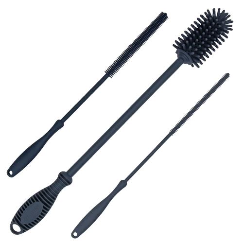 12.5" Silicone Bottle Brush & Straw Cleaner Brush Set | Water Bottle Cleaner for Hydro Flasks, Tumblers, Glassware, Vases and Narrow Neck Containers