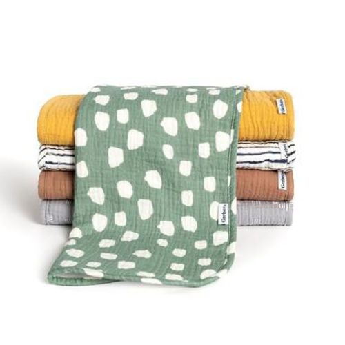 Gerber Baby Neutral Muslin Burp Cloths, 5-Pack, Teal Dots