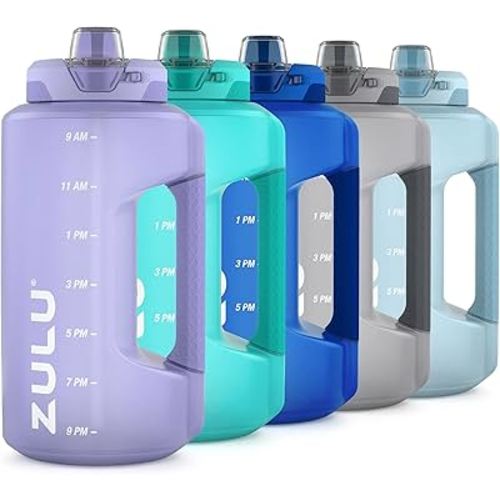 ZULU Goals Large Water Bottle Jug with Time Marker & Handle for All Day Hydration | Silicone Soft Straw with Locking Leak-Proof Lid | For Gym, Camping, Workout, and Outdoors | BPA-Free | 64oz, 128oz