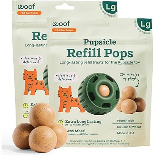 WOOF Pupsicle Refill Pops - Low-Mess Dog Snacks - with Peanut Butter and Beef - Dog Treats - Long Lasting - Large Pops - 7 Count - 2 Pack