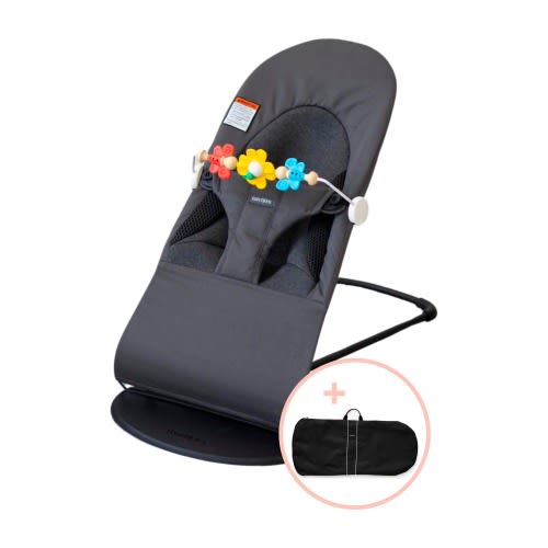 BabyBjörn Bouncer Bliss with Free Flying Friends Toy & Travel Bag, Dark Gray