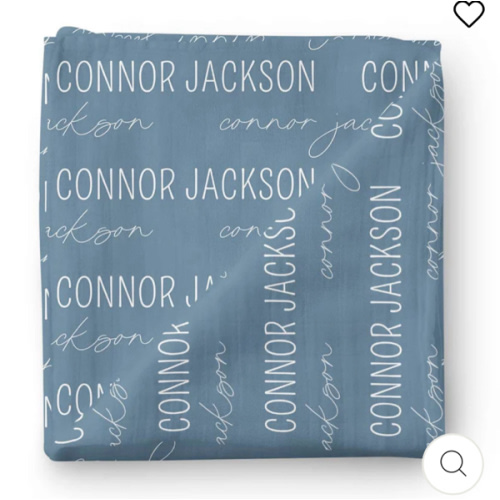 Personalized Dusty Blue Baby Name Swaddle Blanket - Block & Script