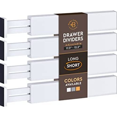 Amazon.com: Adjustable Bamboo Drawer Dividers Organizers - Fits Standard Drawers Sized 12.2" Upto 17.3"- Expandable Kitchen Drawer Organizer Separator for Utensils, Dresser, Clothes, Bedroom, Bathroom 4PK, White : Home & Kitchen