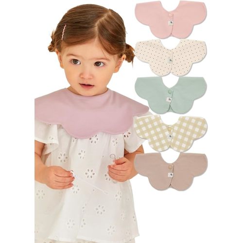 Konny Baby Bibs 5-Pack, 360 ° Rotate, Soft and Absorbent Bandana Drooling for Boys Girls baby Essentials - Set 4 - Mint, Pink, Beige, Wine Dot, Creamy Gingham