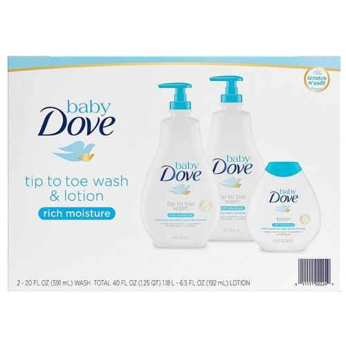 Baby Dove Wash and Lotion for Sensitive Skin (2 - 20 fl. oz. & 1 - 6.5 fl. oz.) Set of 3 Pcs