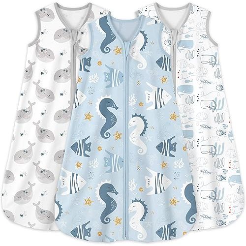 Yoofoss Baby Sleep Sack 0-6 Months 0.5 Tog Wearable Blanket for Baby, 3 Pack 100% Cotton Infant Toddler Sleeping Sack 2-Way Zipper Lightweight Sleep Sack