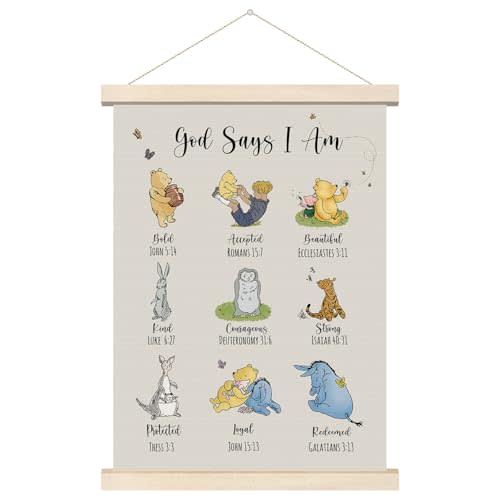 Tillfuru Inspirational Winnie Wall Art Hanger, Biblical Affirmations for Wall Decor, Christian Wall Art Gifts, Classic Winnie Wall Decor, for Nursery Classrooms Bedroom Living Rooms 12x16 Inch