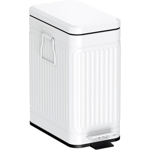 Small Trash Can with Lid Soft Close-10L/2.6 Gal Stainless Steel Outdoor Dog Poop Garbage Can-Metal Waste Bins with Pedal for Bathroom Bedroom Office-White