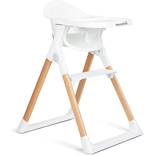 Munchkin Float Baby High Chair, Foldable and Easy to Clean, for Babies and Toddlers, White with Wooden Legs