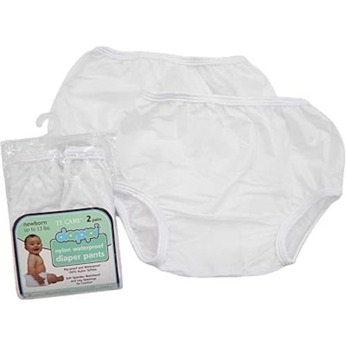 Waterproof 100% Nylon Diaper Pants, White, NewBorn Fits up to 13 pounds (2 Count)