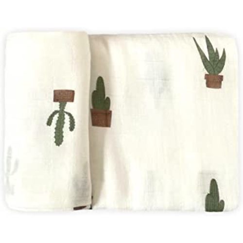 LEYL&ARI Muslin Swaddle Blanket | 70% Bamboo 30% Organic Cotton Baby Boy Girl Blanket | Gender Neutral Newborn Essentials (Potted Cacti)