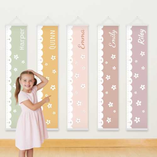 Personalized Growth Chart with Flowers, Custom Gift for Baby girl or Toddler, kids Room Wall Decor