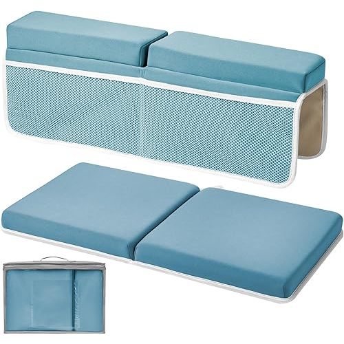 Bath Kneeler and Elbow Rest Pad Set, Comfortable Bath Kneeler with Arm Support and Pockets, Non-Slip Bathtub Kneeling Pad for Baby Bathing, Quick Drying Mat Cushion Painless Memory Foam